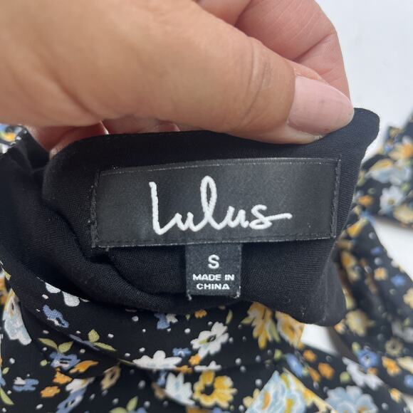 Lulus Y2K Babydoll Floral Chiffon Midi Dress Size Small Black Romantic Fairy - Picture 4 of 15